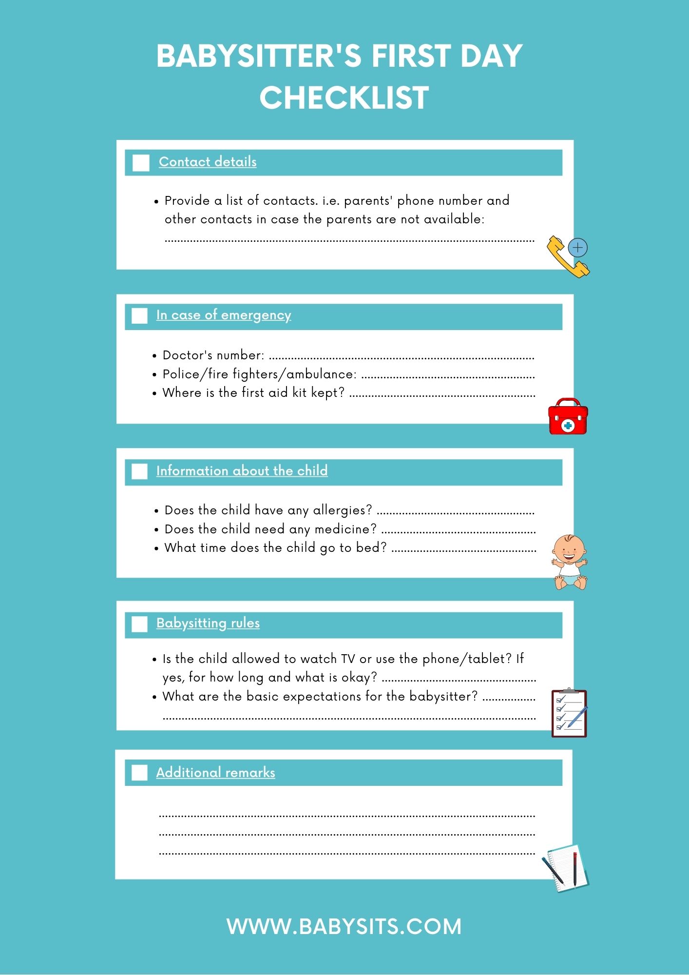 Babysitter checklist