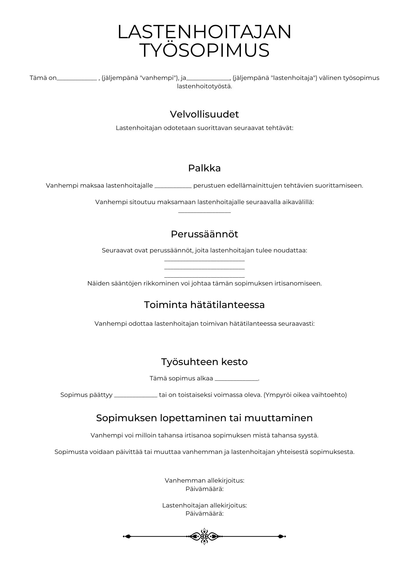 lastenhoitajan työsopimus mallipohja