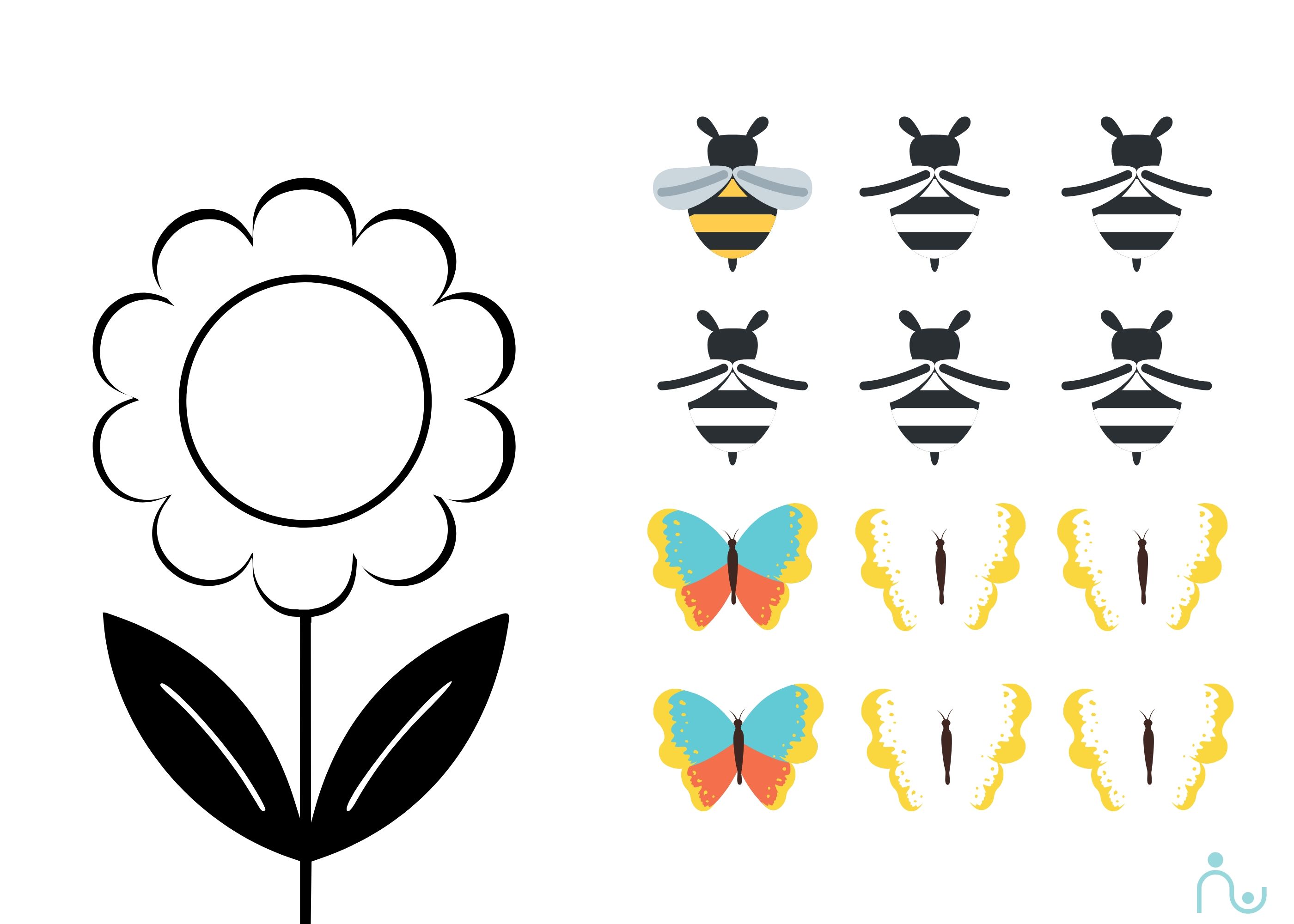 color the flower and the bees