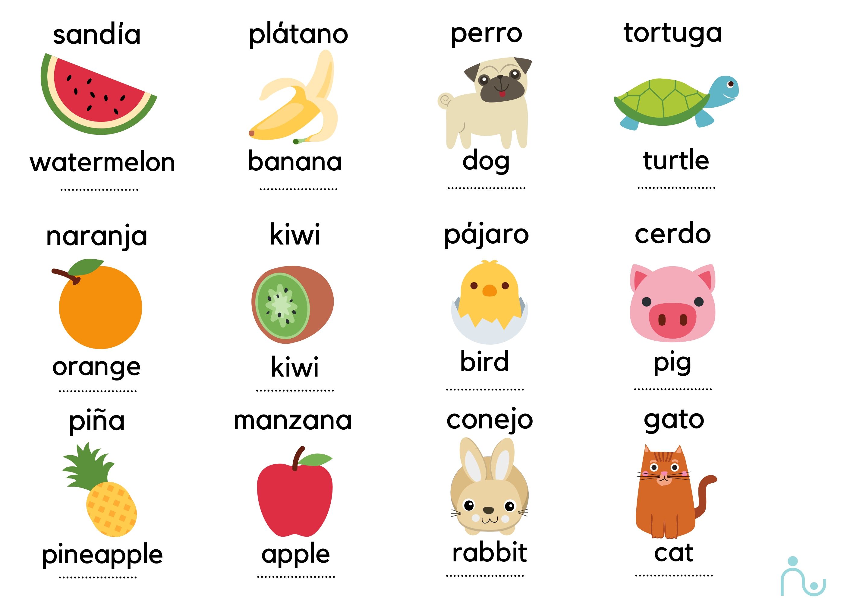 learning a language with fruits and animals