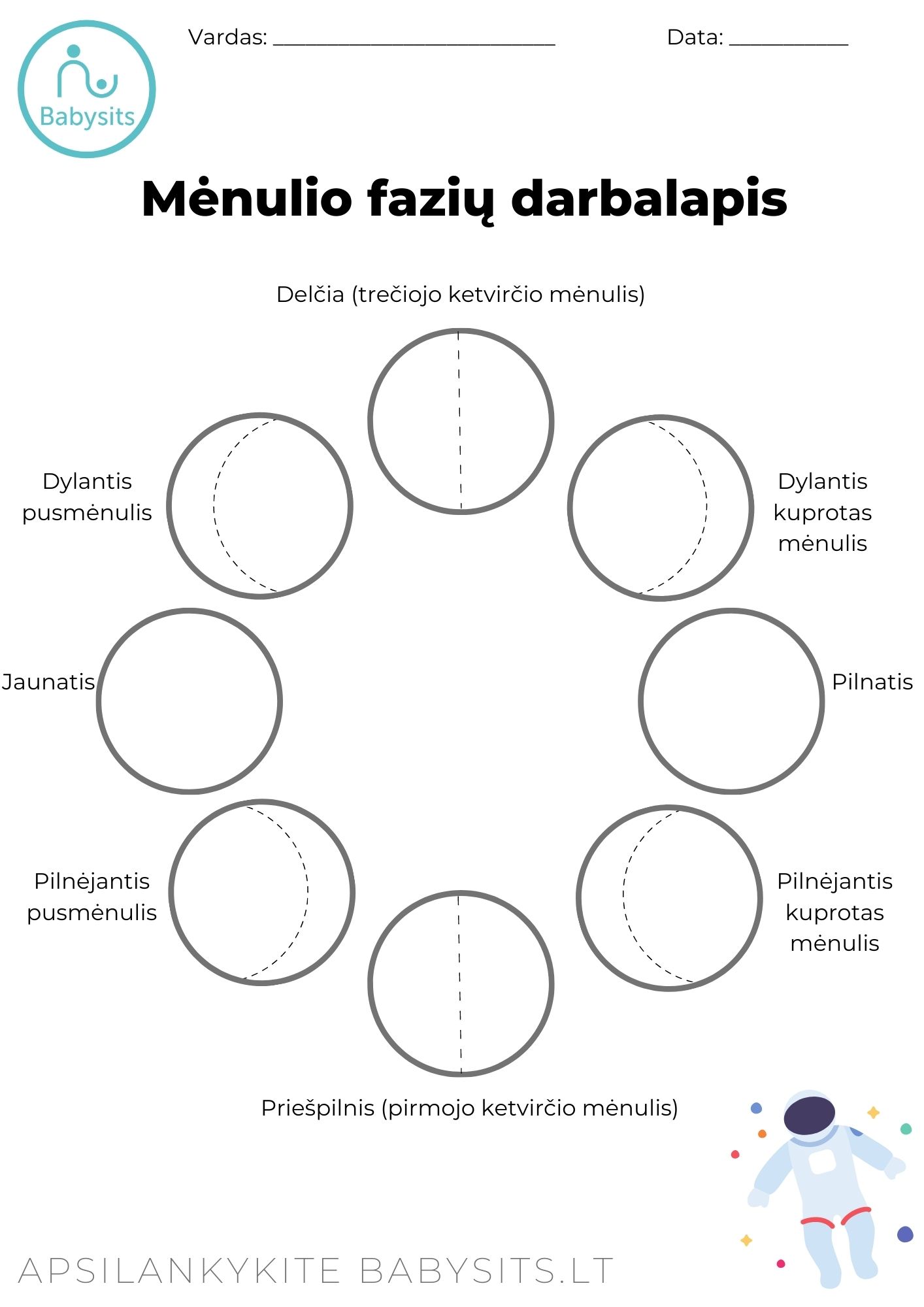 Mėnulio fazių darbalapis